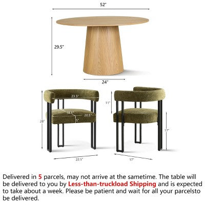 7-Piece Round Dining Table Set with 6 Upholstered Chenille Chairs, 52 Modern Pedestal Table with Metal Leg Dining Chairs for Kitchen-Panipeachy