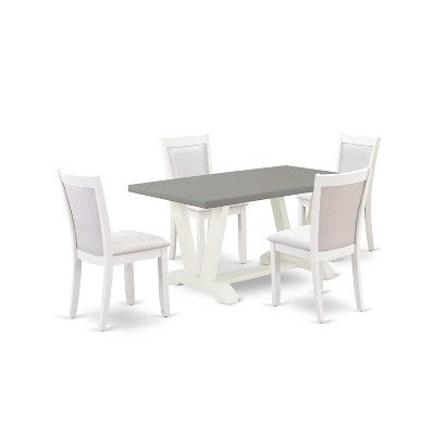 HomeStock 5-Piece Wire Brushed Linen White Finish Solid Wood Top Dining Table with 4 Upholstered Chairs