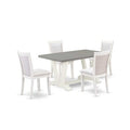 HomeStock 5-Piece Wire Brushed Linen White Finish Solid Wood Top Dining Table with 4 Upholstered Chairs