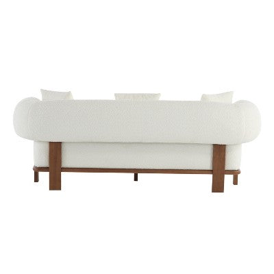 Christopher Knight Home Tadg 82 Rubberwood Boucle Upholstered 3 Seater Curved Sofa with Pillows (Set of 2)