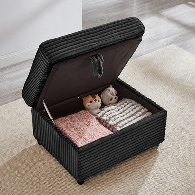 GDFStudio Tenley Modern Chenille Accent Chair with Storage Ottoman, Cup Holder and Convertible Armrest Table