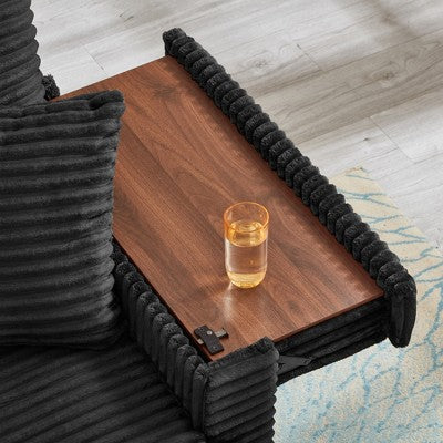 GDFStudio Tenley Modern Chenille Accent Chair with Storage Ottoman, Cup Holder and Convertible Armrest Table