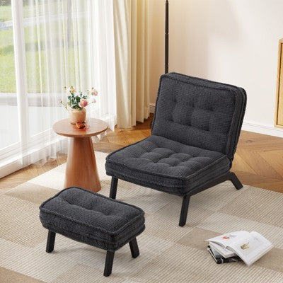 Bestier Accent Chair with Adjustable Backrest, Tufted Lounge Chair with Ottoman Set, Upholstered Reclining Chair for Reading Room