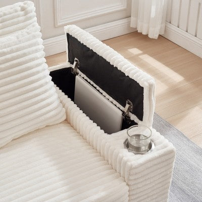 GDFStudio Siesta 42 Modern Corduroy Chair with Ottoman and Hidden Swivel Table
