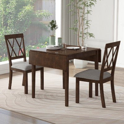 Merax 3-Piece Extendable Drop Leaf Dining Set with Upholstered Chairs