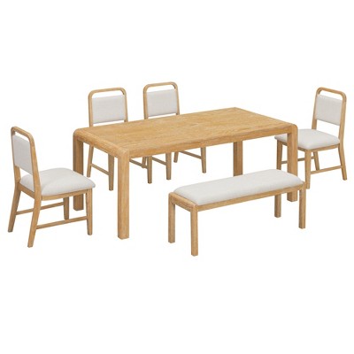 6-Piece Extendable Dining Set with 4 Upholstered Chairs & Bench, 60-72 Mid-Century Modern Kitchen Table with Curved Legs - ModernLuxe