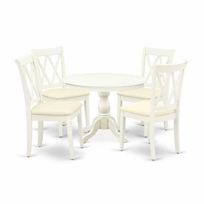 HomeStock 5-Piece Linen White Finish Solid Wood Top Dining table with 4 Chairs