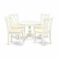 HomeStock 5-Piece Linen White Finish Solid Wood Top Dining table with 4 Chairs