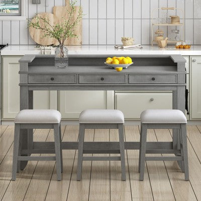 sumyeg TREXM 4-Piece Retro Dining Set with Kitchen Table 3 Chairs and 3 Storage Drawers