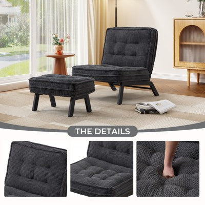 Bestier Accent Chair with Adjustable Backrest, Tufted Lounge Chair with Ottoman Set, Upholstered Reclining Chair for Reading Room