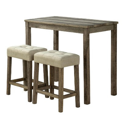 GDFStudio Bennett Transitional Wood 3-Piece Counter Height Dining Set with Biscuit-Tufted Cushioned Stools
