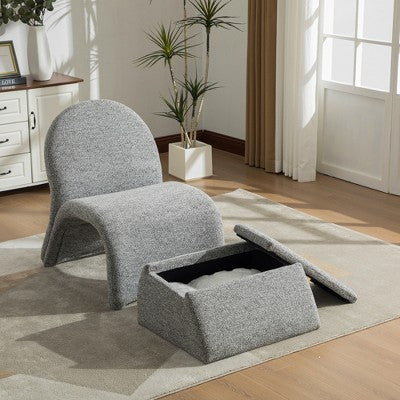 GDFStudio Amelia Modern Chenille Upholstered Armless Chair with Storage Ottoman
