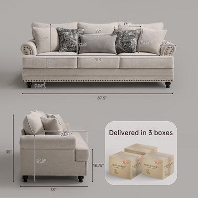 Piece Living Room Set, Modern Farmhouse Chenille Sofa and Loveseat with Nailhead Trim, Floral Accent Chair