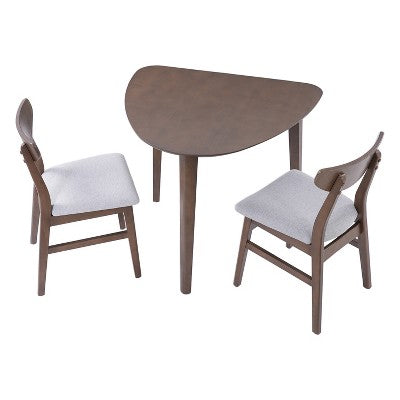 3-Piece Modern Dining Table Set, Triangular Side Table & 2 Curved Wood Chairs for Small Living Room Kitchen Studio - ModernLuxe