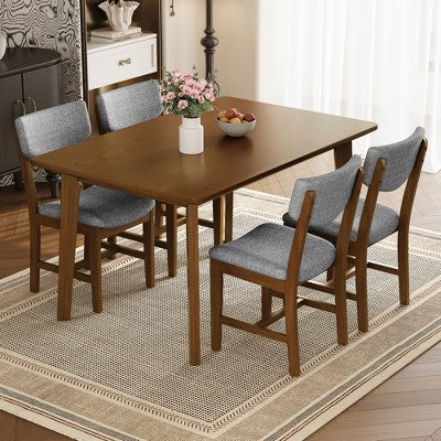 Rustic Wood Dining Table Set for 4, 5 Pieces Rectangular Table Set with Upholstered Chairs for Small Space Kitchen
