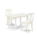 HomeStock 3-Pc Linen White Finish Rectangular Solid Wood Top With Butterfly Leaf Dining Table Set
