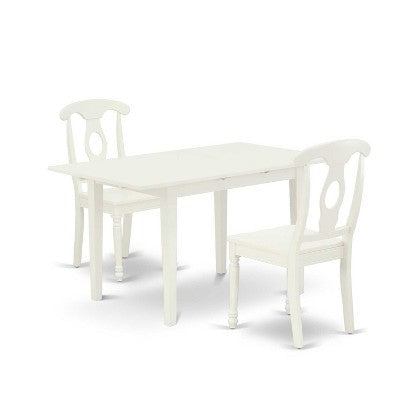 HomeStock 3-Pc Linen White Finish Rectangular Solid Wood Top With Butterfly Leaf Dining Table Set