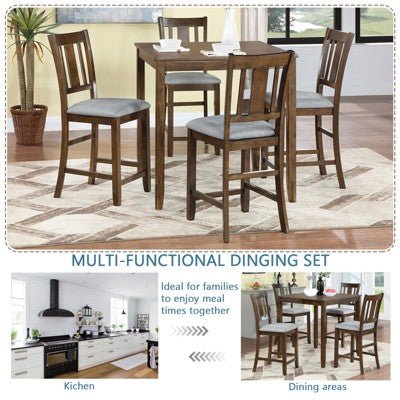 GDFStudio Nolwenn Traditional 5 Piece Acacia Wood Rubberwood Dining Table Set with 4 Linen Upholstered Chairs