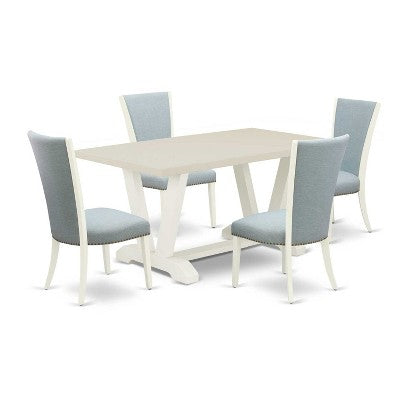 HomeStock 5-Piece Natural Oak Finish Solid Wood Top Dining Table with 4 Parson Chair