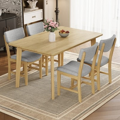Rustic Wood Dining Table Set for 4, 5 Pieces Rectangular Table Set with Upholstered Chairs for Small Space Kitchen