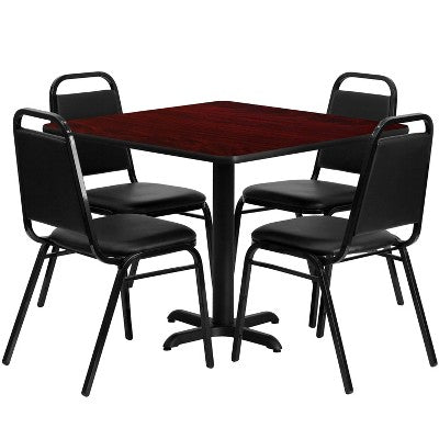 Flash Furniture 36 Square Laminate Table Set with X-Base and 4 Trapezoidal Back Banquet Chairs