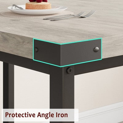 Dining Table Set for 4-6, Large Extendable Wooden Kitchen Table Set for 6, Rectangle Kitchen Table Set with 2 Upholstered Benches
