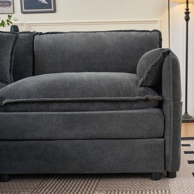 GDFStudio Jorah Modular 2 Piece Chenille Upholstered Sofa Set with 3 Pillows and Storage Pockets