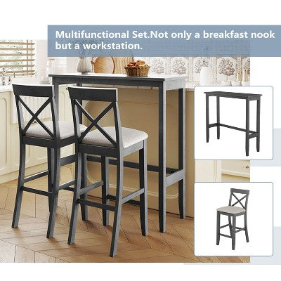 GDFStudio Varo Farmhouse Rectangular Acacia Wood Bar Height Dining Set with Upholstered Chairs