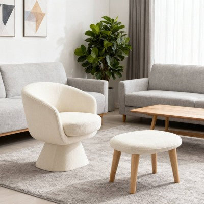Modern Swivel Accent Chair and Ottoman Set, Fabric Upholstered Swivel Side Chair for Living Room, Bedroom, Apartment, or Reading Nook-Panipeachy