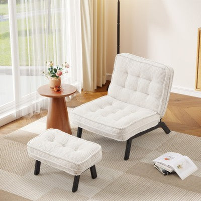 Bestier Accent Chair with Adjustable Backrest, Tufted Lounge Chair with Ottoman Set, Upholstered Reclining Chair for Reading Room