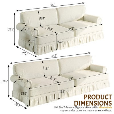 GDFStudio Belmont Mid-Century Modern Sofa Set with Rolled Arms and Pleated Skirt Design