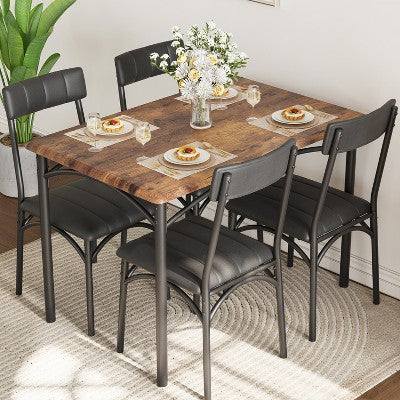 Dining Table Set for 4, Kitchen Table with Upholstered Chairs, Rectangular Wood Dining Room Table Set for Small Space, Dinner, Apartment, Home