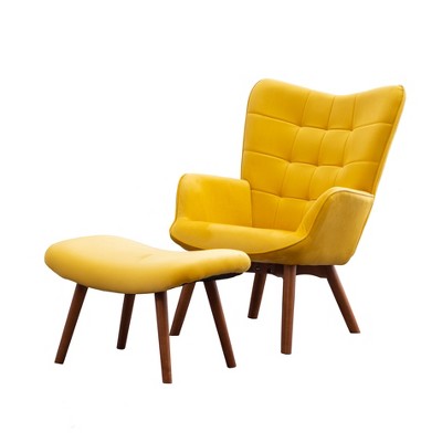 GDFStudio Valda Contemporary Velvet Tufted Accent Chair and Ottoman Set with Wingback