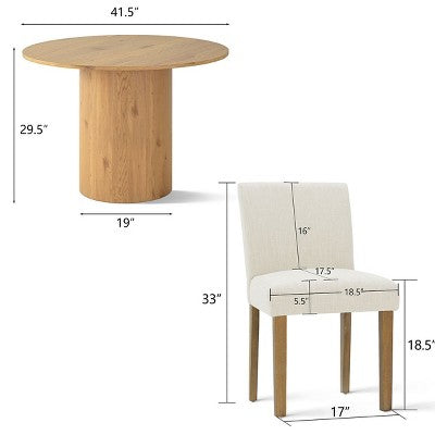 5-Piece Round Dining Table Set & 4 Upholstered Chairs, Modern Wood Pedestal Table Set for Kitchen, Breakfast Nook or Dining Room-Panipeachy