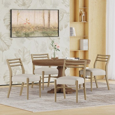 GDFStudio Alachua Farmhouse Fabric Upholstered Wood Expandable 5 Piece Dining Set