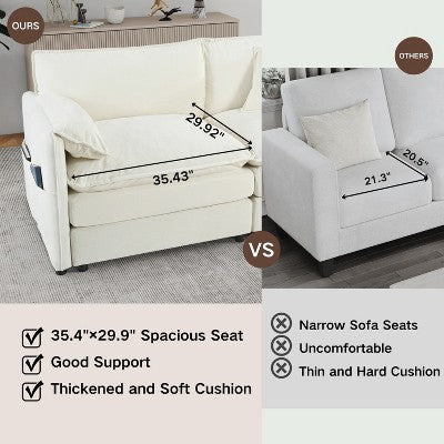 GDFStudio Jorah Modular 2 Piece Chenille Upholstered Sofa Set with 3 Pillows and Storage Pockets