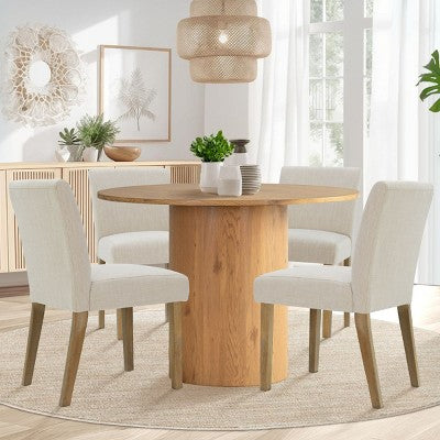 5-Piece Round Dining Table Set & 4 Upholstered Chairs, Modern Wood Pedestal Table Set for Kitchen, Breakfast Nook or Dining Room-Panipeachy