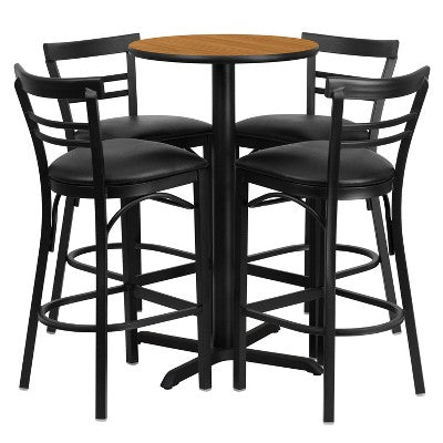 Flash Furniture 24 Round Laminate Table Set with X-Base and 4 Two-Slat Ladder Back Metal Barstools