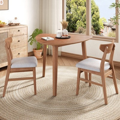 3-Piece Modern Dining Table Set, Triangular Side Table & 2 Curved Wood Chairs for Small Living Room Kitchen Studio - ModernLuxe