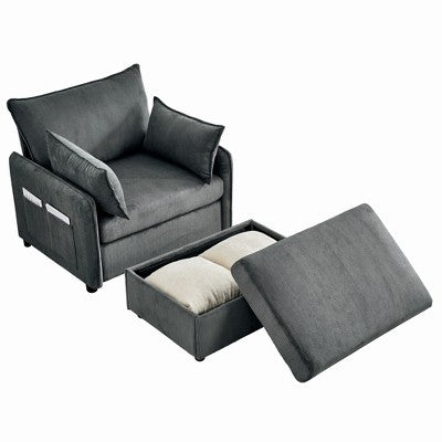 GDFStudio Renac Modern Corduroy Upholstered Chaise Lounge with Storage Ottoman and Pillows