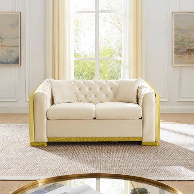 GDFStudio Tom 2 Piece Mid-Century Modern Chesterfield Velvet Upholstered 5-Seater Sofa Set with 4 Pillows
