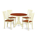 HomeStock 5-Piece Round Buttermilk and Cherry Finish Solid Wood Top Dining table with 4 Chairs