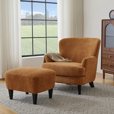 Christopher Knight Home Gerald Contemporary Boucle Upholstered Club Chair and Ottoman Set