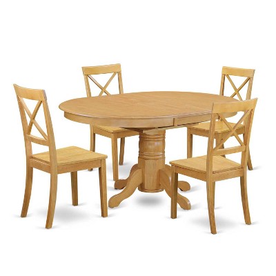 HomeStock 5-Pc Natural Oak Finish Solid Wood Top Dining table with 4 Chairs