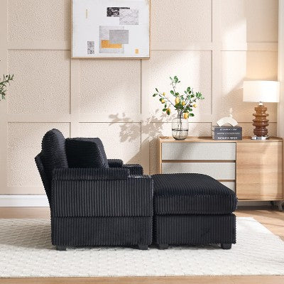 GDFStudio Ulen Modern Corduroy Upholstered Storage Chair with Ottoman and Detachable Cushions
