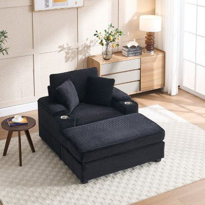 GDFStudio Ulen Modern Corduroy Upholstered Storage Chair with Ottoman and Detachable Cushions