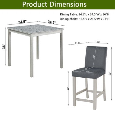 5 Piece Counter Height Table Set with Square Table and 4 Upholstered Chairs, Counter Height Dining Table with Crystal Decoration and Chair Set