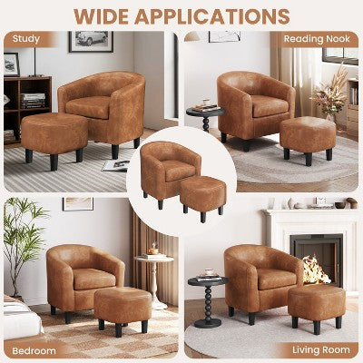 Yaheetech Faux Leather Accent Arm Chair Barrel Chair with Ottoman for Living Room