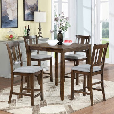 GDFStudio Nolwenn Traditional 5 Piece Acacia Wood Rubberwood Dining Table Set with 4 Linen Upholstered Chairs