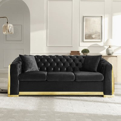 GDFStudio Tom 2 Piece Mid-Century Modern Chesterfield Velvet Upholstered 5-Seater Sofa Set with 4 Pillows